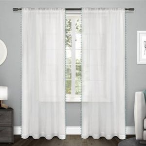 Accents - 4 Piece Sheer Curtain Panels with Pom-Poms Accents - 4 Piece Sheer Curtain Panels with Pom-Poms